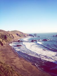 Scenic view of calm sea against clear sky