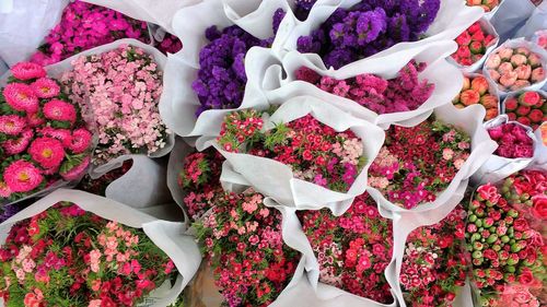 Colorful flowers for sale in market