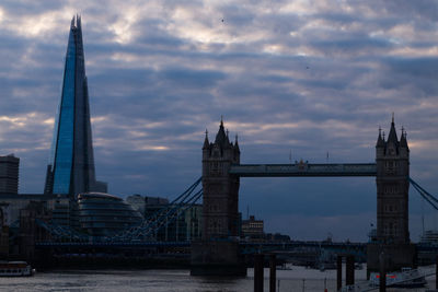 View of bridge over river against cloudy sky