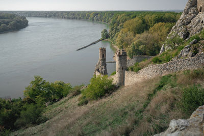 High angle view of bridge over river