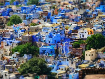 High angle view of blue buildings in jodhpur