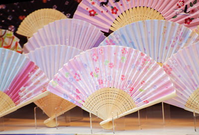 Close-up of multi colored umbrellas for sale in market