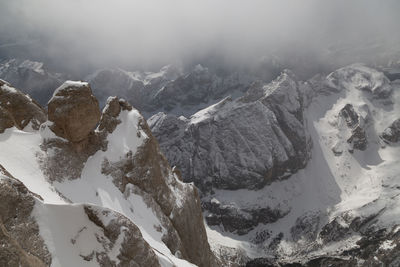 Panoramic view of snowcapped mountains against sky