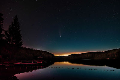 Scenic view of lake against sky at night