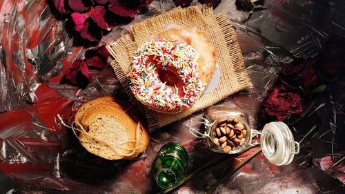 High angle view of food on table