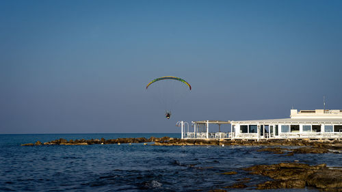 Scenic view of sea against clear blue sky