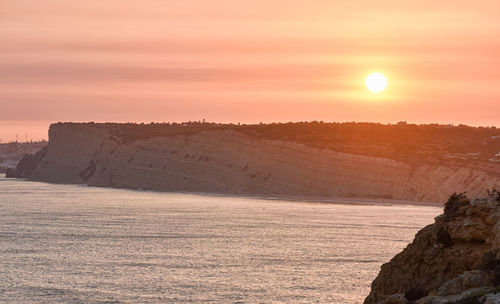 Scenic view of rock formations against sky during sunset