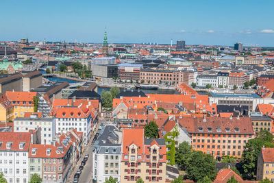 High angle view of townscape against sky