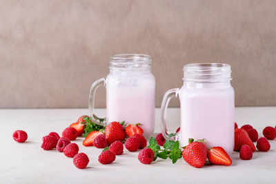 Close-up of strawberries on table