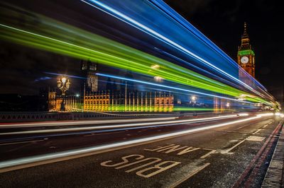 Light trails on road at night