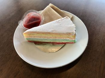 High angle view of breakfast in plate on table