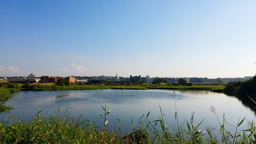 Scenic view of lake against sky