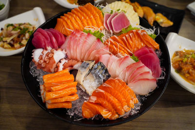 Close-up of sushi served on table