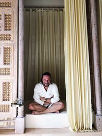 Portrait of man sitting in marrakech hammam