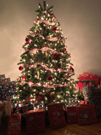 Decorated christmas tree at night