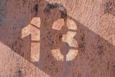High angle view of text on wall