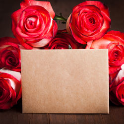 Close-up of red roses in box