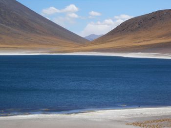 Scenic view of miscanti lake against mountains