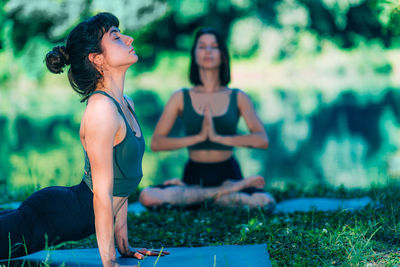 Meditation by the water. lotus position.