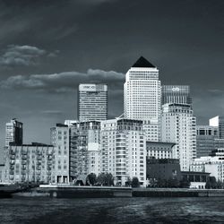 City skyline at dusk