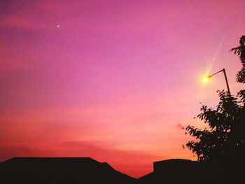 Low angle view of trees against sky at sunset