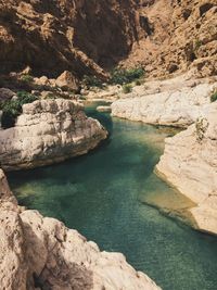 Scenic view of river amidst rock formation