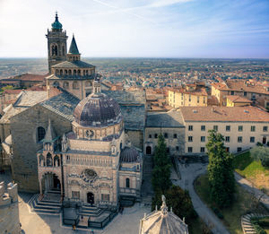 High angle view of buildings in city