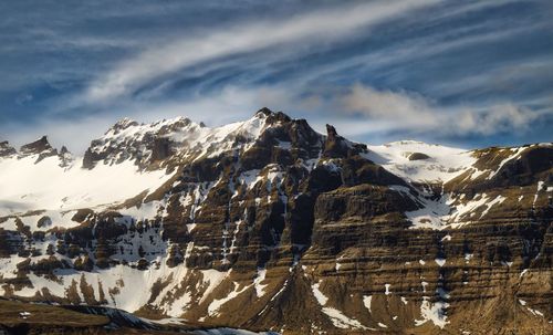 Scenic view of snow covered mountains against sky