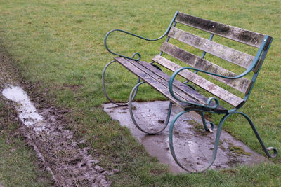 Empty bench on grassland