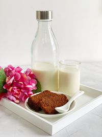 Close-up of ice cream in glass on table