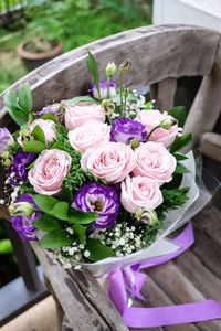 High angle view of rose bouquet