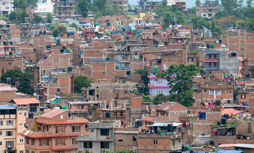 High angle view of buildings in city