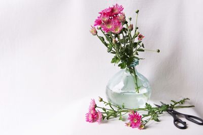 Close-up of flower vase against white background