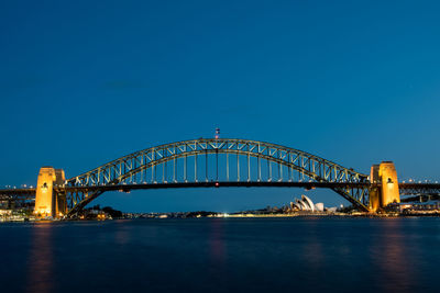 Bridge over river with city in background