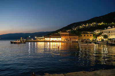 Scenic view of sea against clear sky at sunset