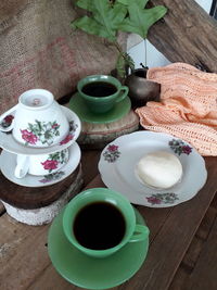 High angle view of breakfast on table