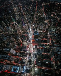 Aerial view of city at night