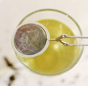 High angle view of drink on table