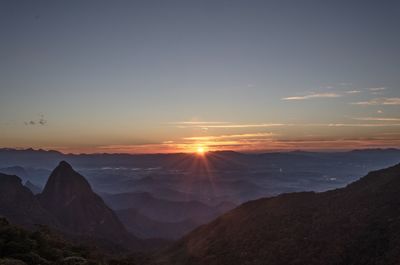 Scenic view of mountains at sunset