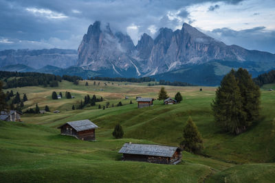 Italian dolomiti alps. seiser alm or alpe di siusi location, bolzano, south tyrol, italy, europe