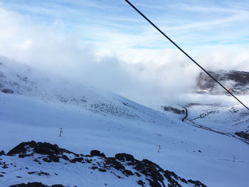 Scenic view of snow covered mountains against sky