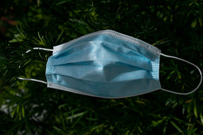 High angle view of blue umbrella on land