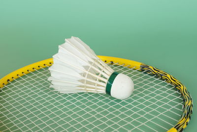 High angle view of ball on table against blue background