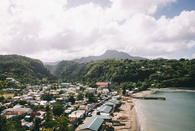 Town against cloudy sky