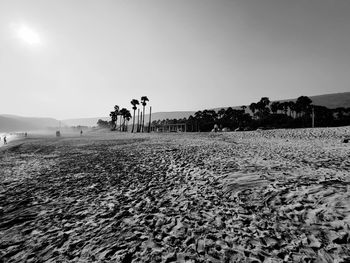 People on beach against clear sky