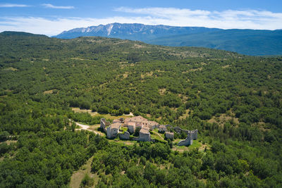 Panoramic aerial view of the medieval castle camponeschi abruzzo