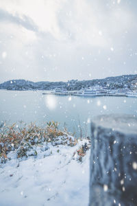 Scenic view of sea against sky during winter