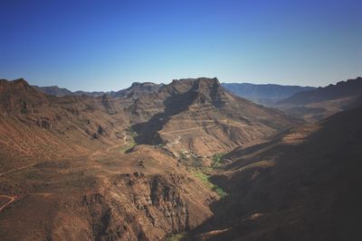 Scenic view of rocky mountains against clear sky at gran canaria