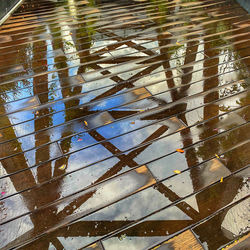 High angle view of raindrops on lake