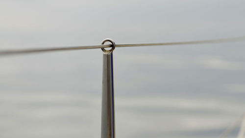 Low angle view of railing against sea